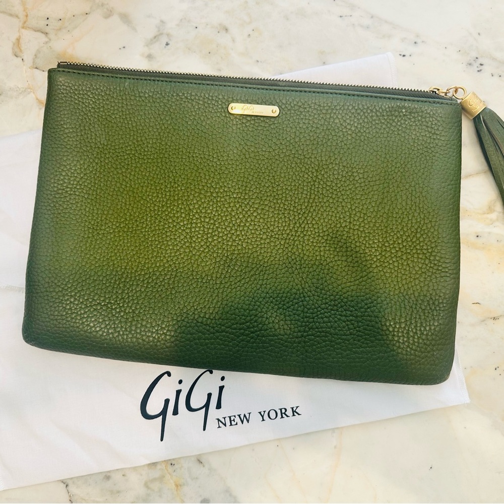 GiGi New York Olive Green Leather Clutch/Bag!